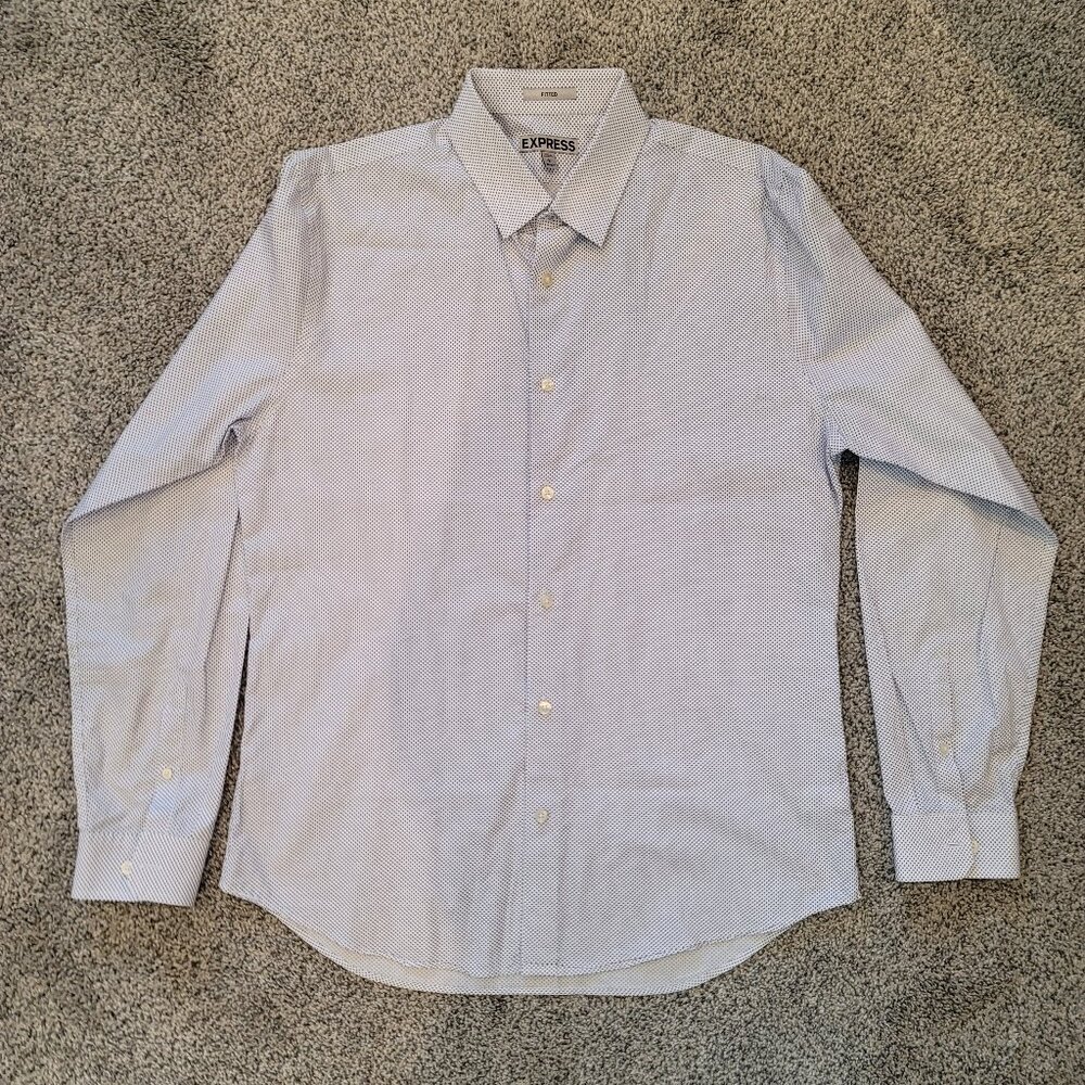 Express Men's White shirt with Blue Polka Dots , Large 16-16.5 Long Sleeve